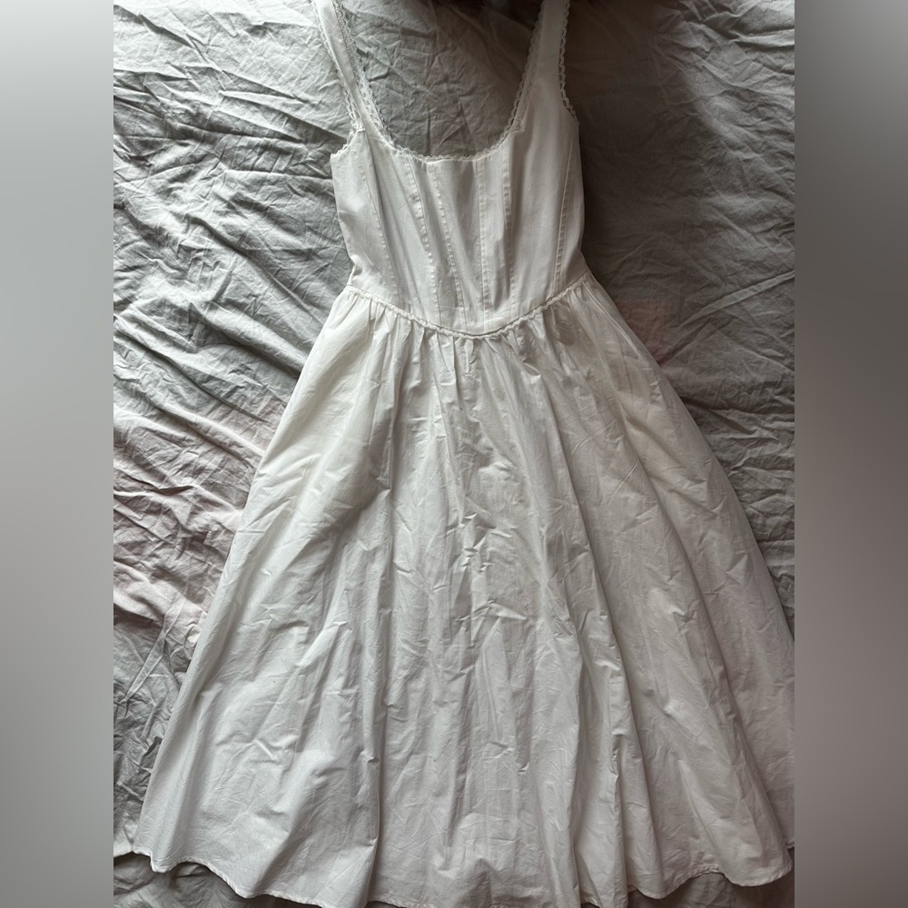 WAYF White Lace Trim Corset Bodice Midi Dress Romantic Fit & Flare XS - Picture 8 of 14